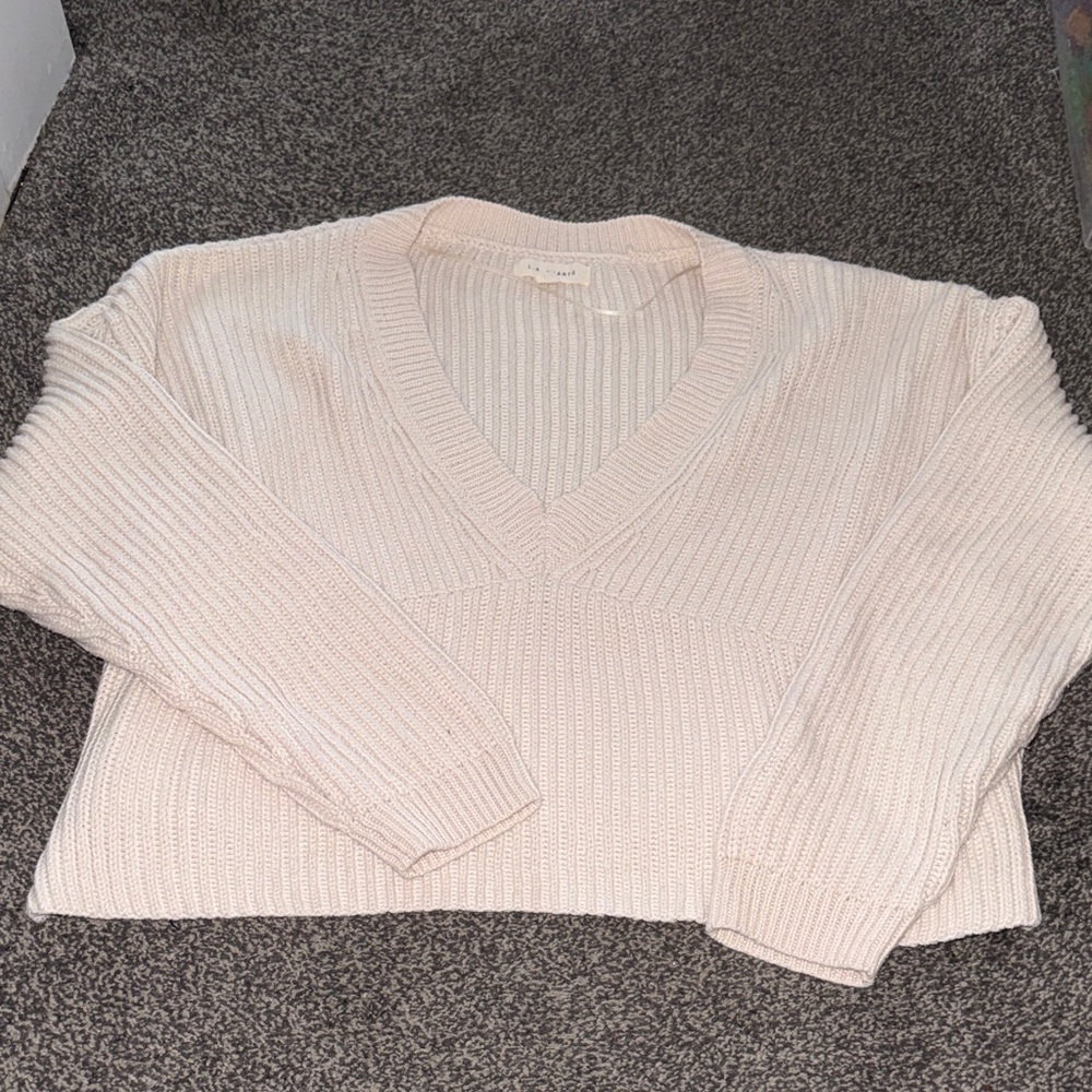 L.A. Hearts Cream Cropped Sweater XS V-Neck Ribbed Knit